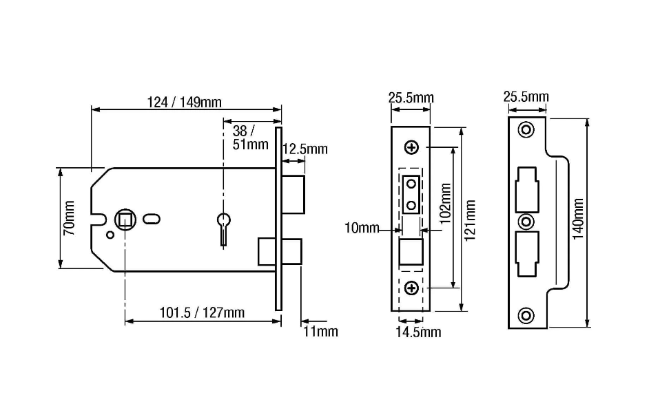 Union 2077 Horizontal 3 Lever Mortice Sashlock - Image 3