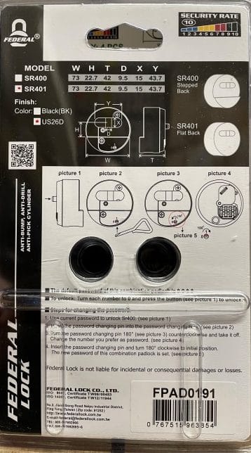 FEDERAL SR401 73MM COMBINATION PUCK PADLOCK (FLAT BACK) - Image 2