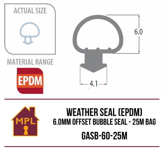Weather Seal (EPDM) 6.0mm Inline Bubble Seal – 1m Bag