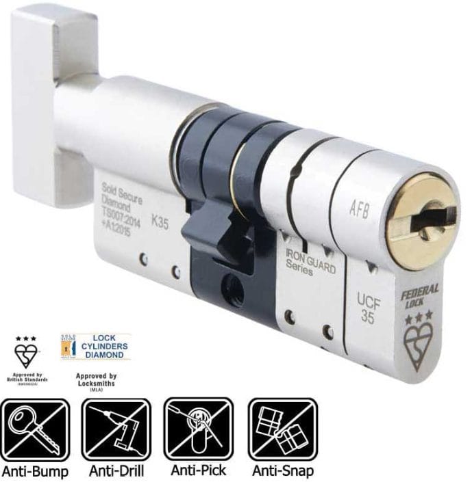 Federal Xtreme XBS 3* TS007 Euro Thumbturn Cylinder & Free Graphite Lubricant